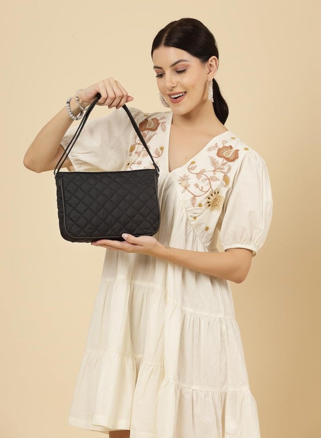 Anekaant Uno Black Geometric Quilted Polyester Sling Bag - Image 2